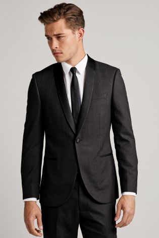 Black Check Slim Fit Suit: Jacket